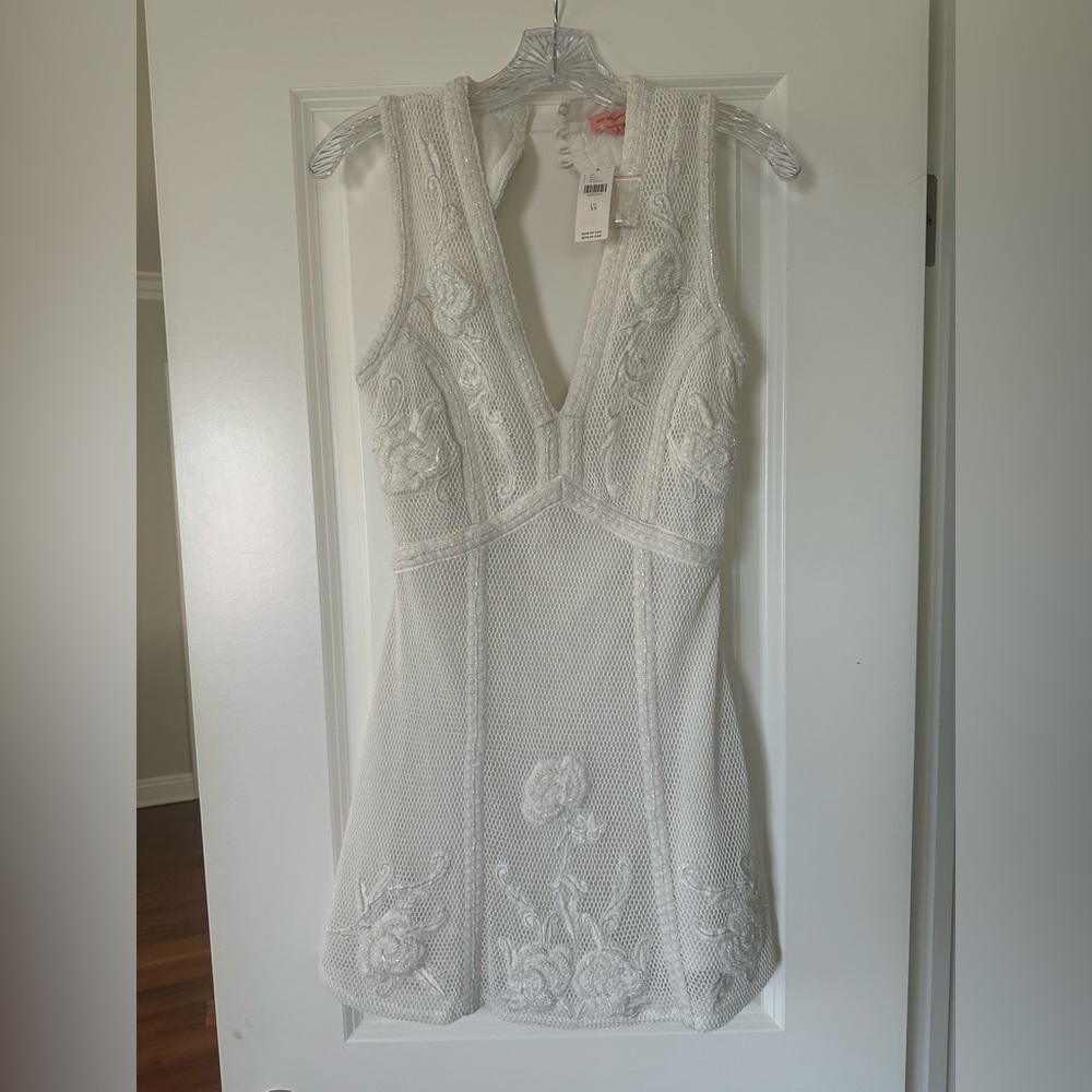 Anthropologie Not So Serious white beaded dress